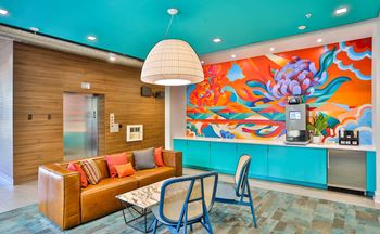 Artistic coffee bar with mural